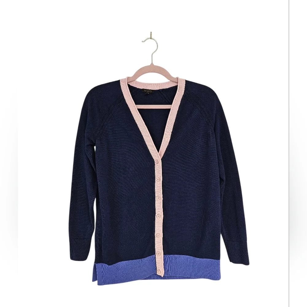 Talbots Navy and Pink Women's Cotton‎ Cardigan Sweater XS Preowned - Picture 6 of 9